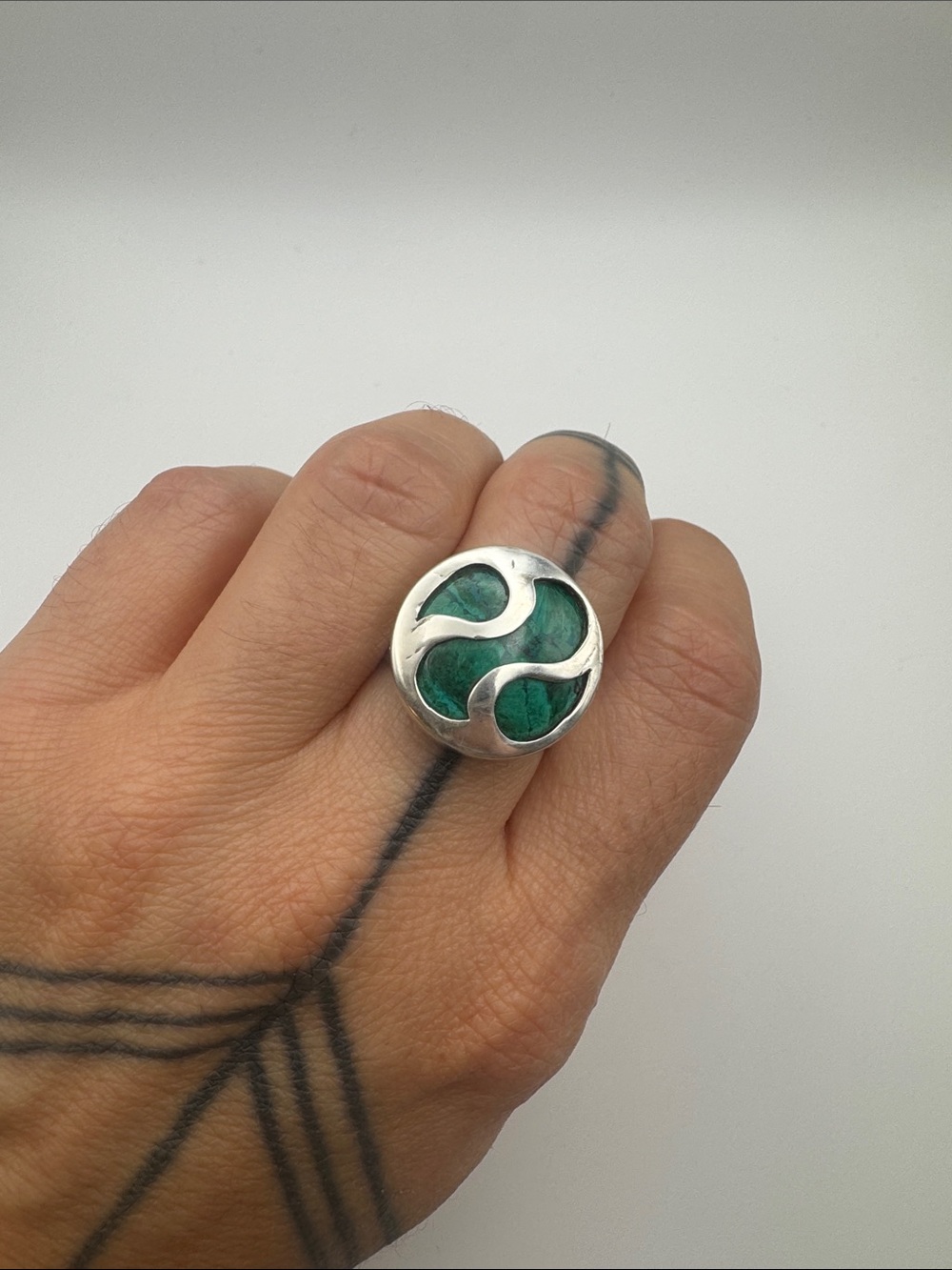 Sterling Silver Ring with Green Inlay